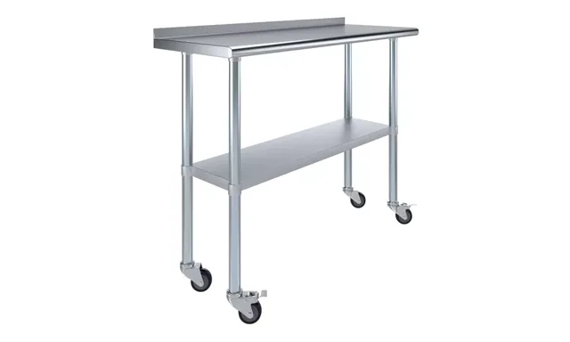 AmGood AMGWT-1848-BS-WHEELS — Work Table with Backsplash & Casters, 18-ga 430 stainless steel