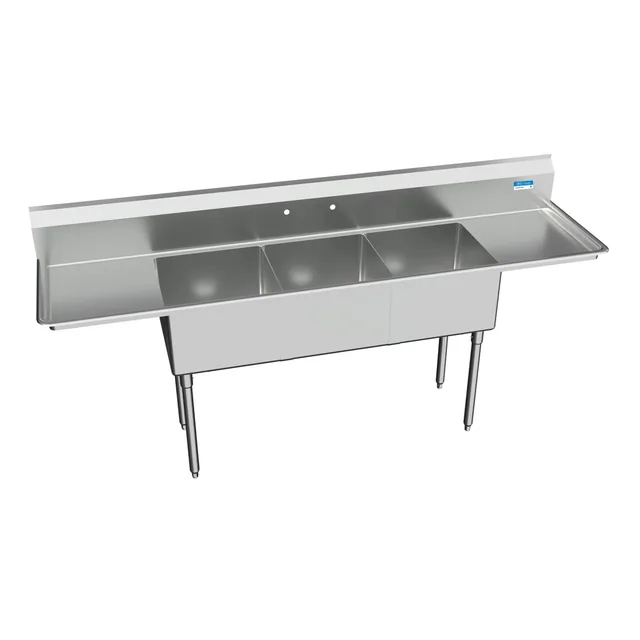 BK Resources ES-3-18-12-18T — 3-Compartment Sink, 90"W x 23.8"D x 43.75"H, stainless steel