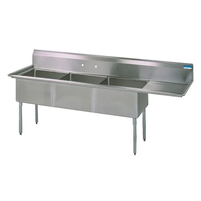 BK Resources BKS-3-15-14-15R — 3-Compartment Sink, 15"W x 15"D, stainless steel