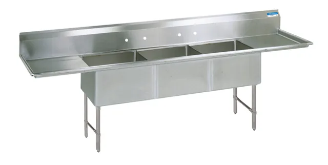 BK Resources BKS6-3-24-14-24TS — 3-Compartment Sink, 24"W x 24"D, 16-ga 304 stainless steel