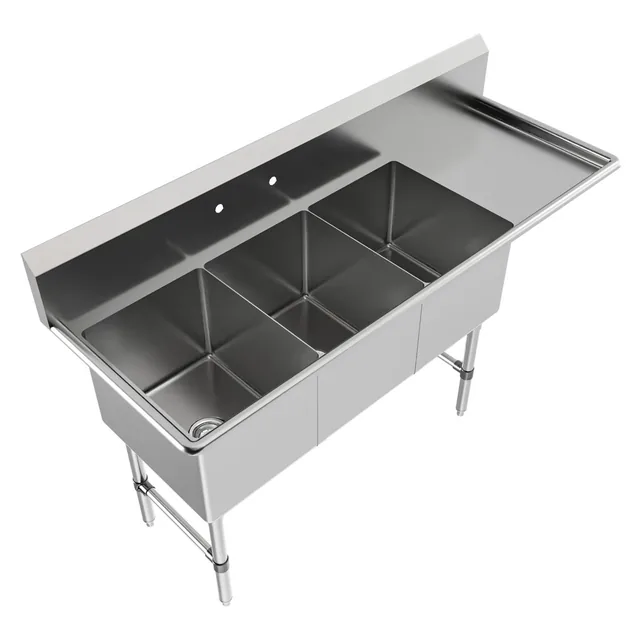 BK Resources BKS6-3-1620-14-18RS — 3-Compartment Sink, 16"W x 20"D, stainless steel