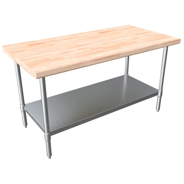 BK Resources MFTS-6036 — Work Table with Undershelf, 60"W x 36"D x 34.75"H, hard maple top