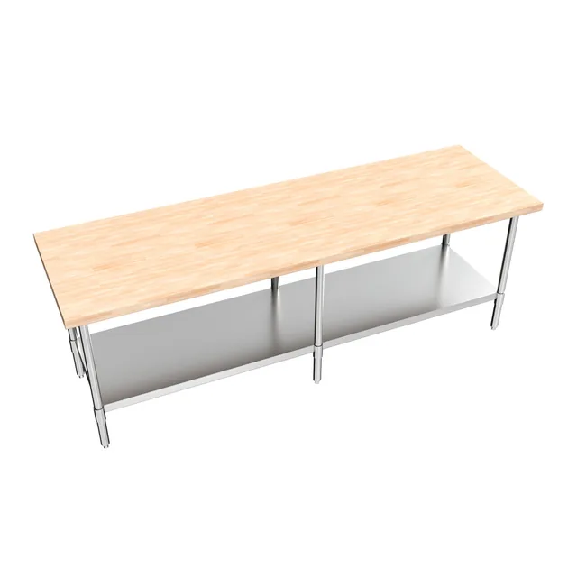 BK Resources MFTS-9630 — Work Table with Undershelf, 96"W x 30"D x 34.75"H, hard maple top