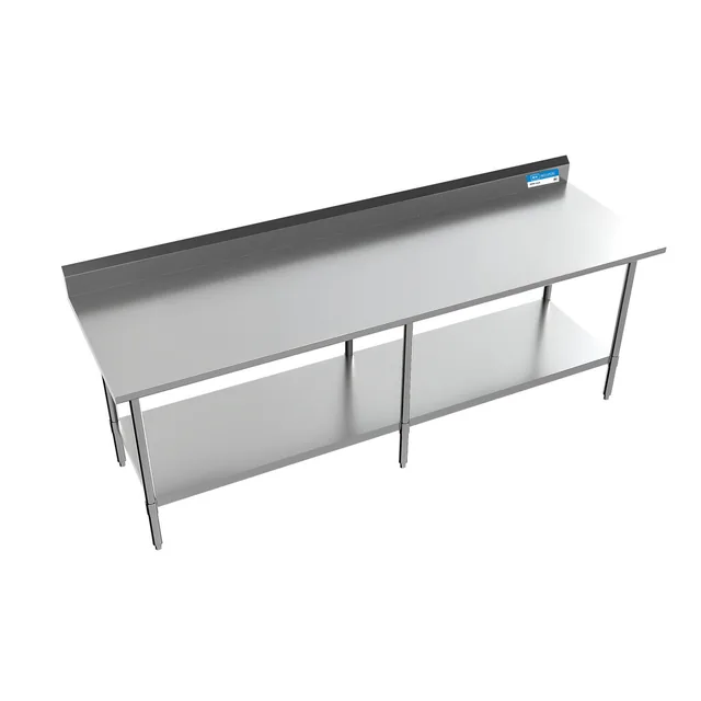 BK Resources SVTR5-9624 — Riser-Top Work Table with Undershelf, 96"W x 24"D x 39.75"H, 18-ga stainless steel