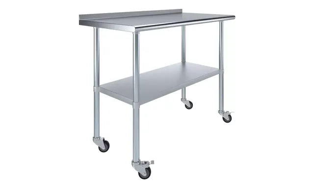 AmGood AMGWT-2448-BS-WHEELS — Work Table with Backsplash & Casters, 18-ga 430 stainless steel