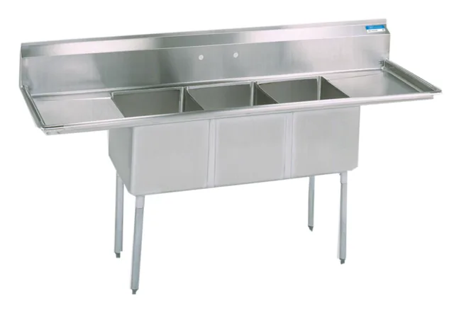 BK Resources BKS-3-18-12-24T — 3-Compartment Sink, 18"W x 18"D, stainless steel