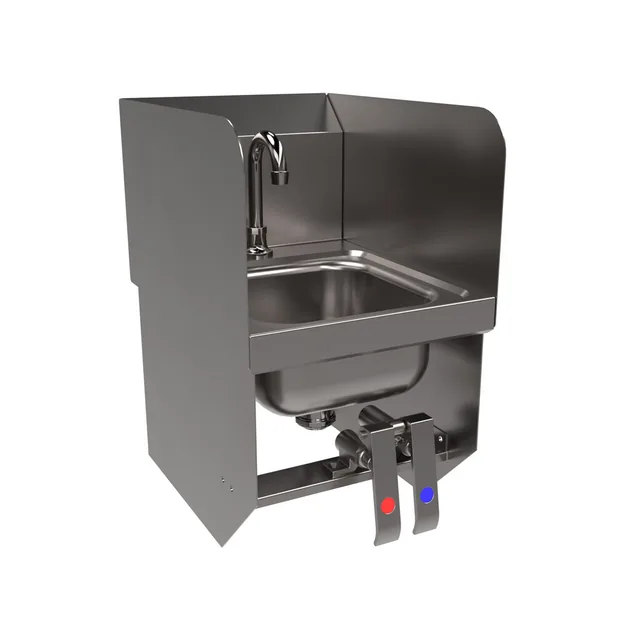 BK Resources BKHS-D-SS-1-SS-BKKPG — Wall-Mount Hand Sink, 20-ga 304 stainless, knee valve, side splashes