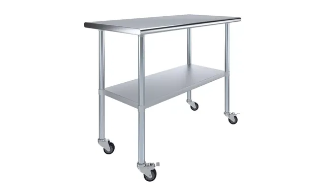 AmGood AMGWT-2448-WHEELS — Work Table with Casters, 48"W x 24"D, 18-ga 430 stainless steel