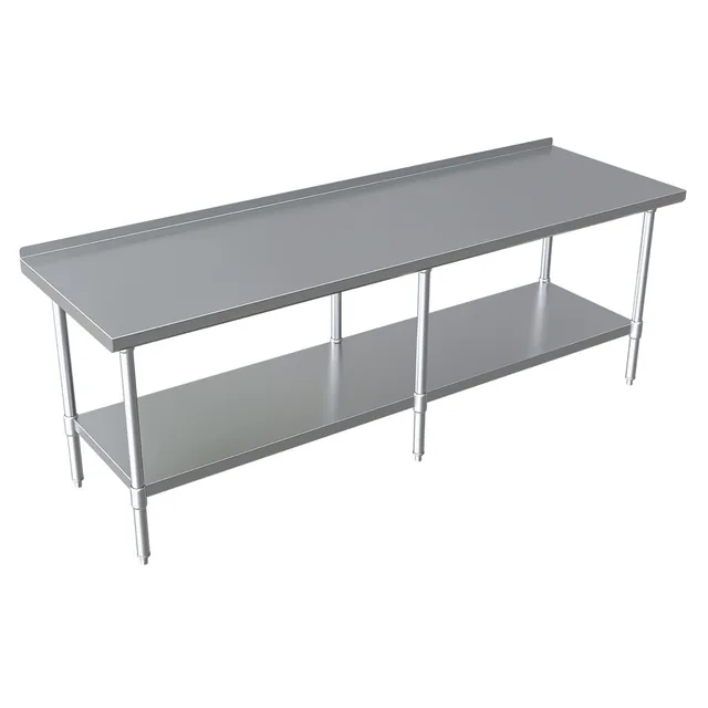 BK Resources SVTR-9624 — Riser-Top Work Table with Undershelf, 96"W x 24"D x 36"H, 18-ga stainless steel
