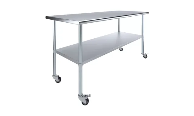 AmGood AMGWT-3072-WHEELS — Work Table with Undershelf & Casters, 72"W x 30"D, 18-ga 430 stainless steel
