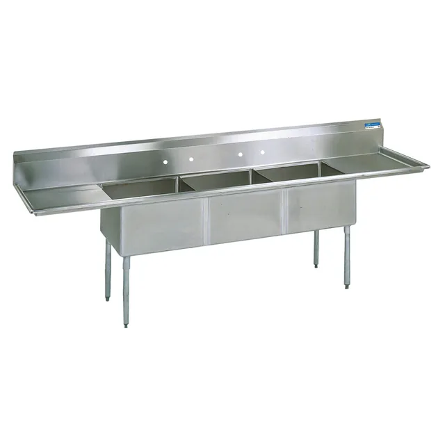 BK Resources BKS-3-24-14-24T — 3-Compartment Sink, 24"W x 24"D, stainless steel