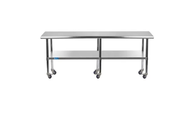 AmGood AMGWT-2484-WHEELS — Work Table with Undershelf & Casters, 18-ga 430 stainless steel