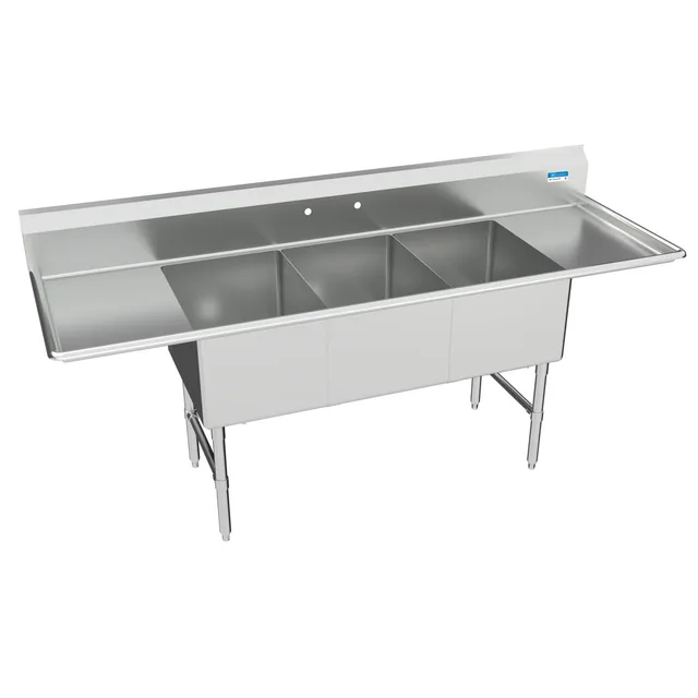 BK Resources BKS-3-1824-14-18TS — 3-Compartment Sink, 18"W x 24"D, stainless steel
