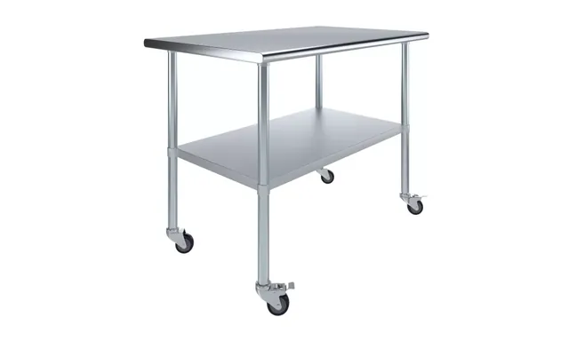 AmGood AMGWT-3048-WHEELS — Work Table with Casters, 48"W x 30"D, 18-ga 430 stainless steel