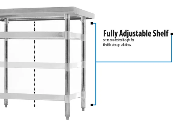 BK Resources CVTR5-3624 — Undershelf Work Table, 36"W x 24"D, 16-ga 304 stainless with backsplash
