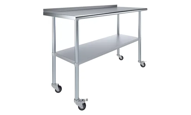 AmGood AMGWT-2460-BS-WHEELS — Work Table with Backsplash & Casters, 18-ga 430 stainless steel