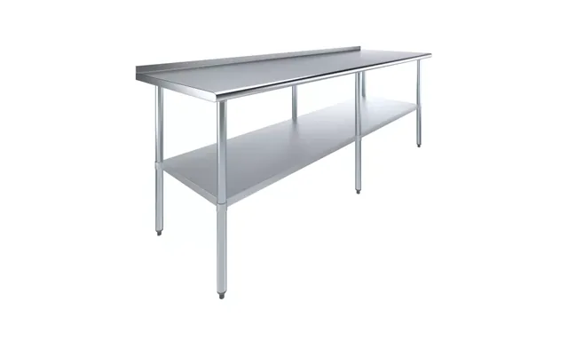 AmGood AMGWT-3096-BS — Work Table with Backsplash, 96"W x 30"D, 18-ga 430 stainless steel