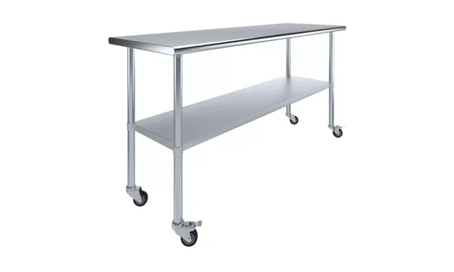 AmGood AMGWT-2472-WHEELS — Work Table with Undershelf & Casters, 72"W x 24"D, 18-ga 430 stainless steel