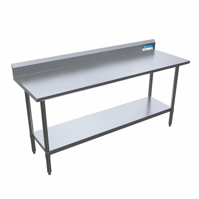 BK Resources SVTR5-7224 — Riser-Top Work Table with Undershelf, 72"W x 24"D x 39.75"H, 18-ga stainless steel