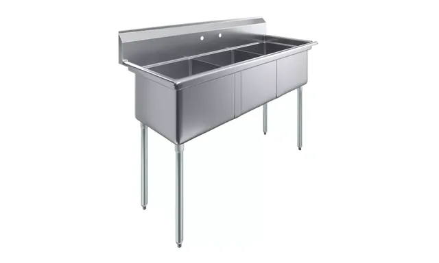 AmGood AMGSINKS3C-181812-NF — 3-Compartment Sink, 18"x18" bowls, 59"W x 23.5"D, 18-ga 304 stainless